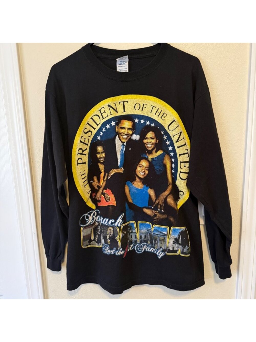 Vintage 08 Barack Obama "First Family" Long Sleeve Double Sided Shirt Sz L